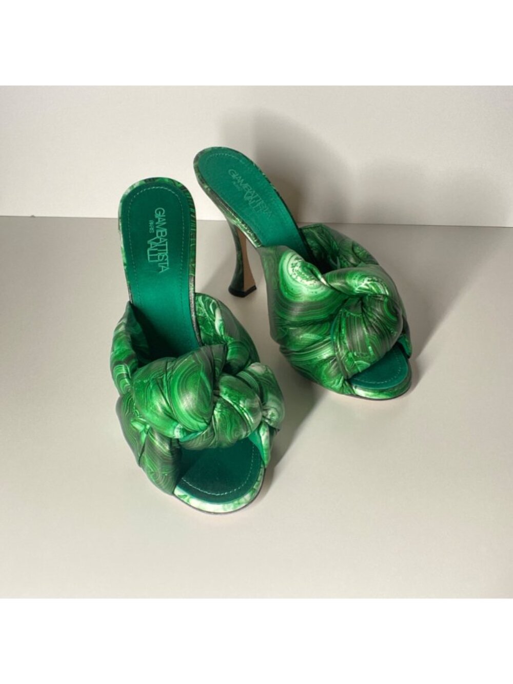 GIAMBATTISTA VALLI Maxi Green Marble Knot Mules Women's Heel Sandals Size 41 - Picture 13 of 13